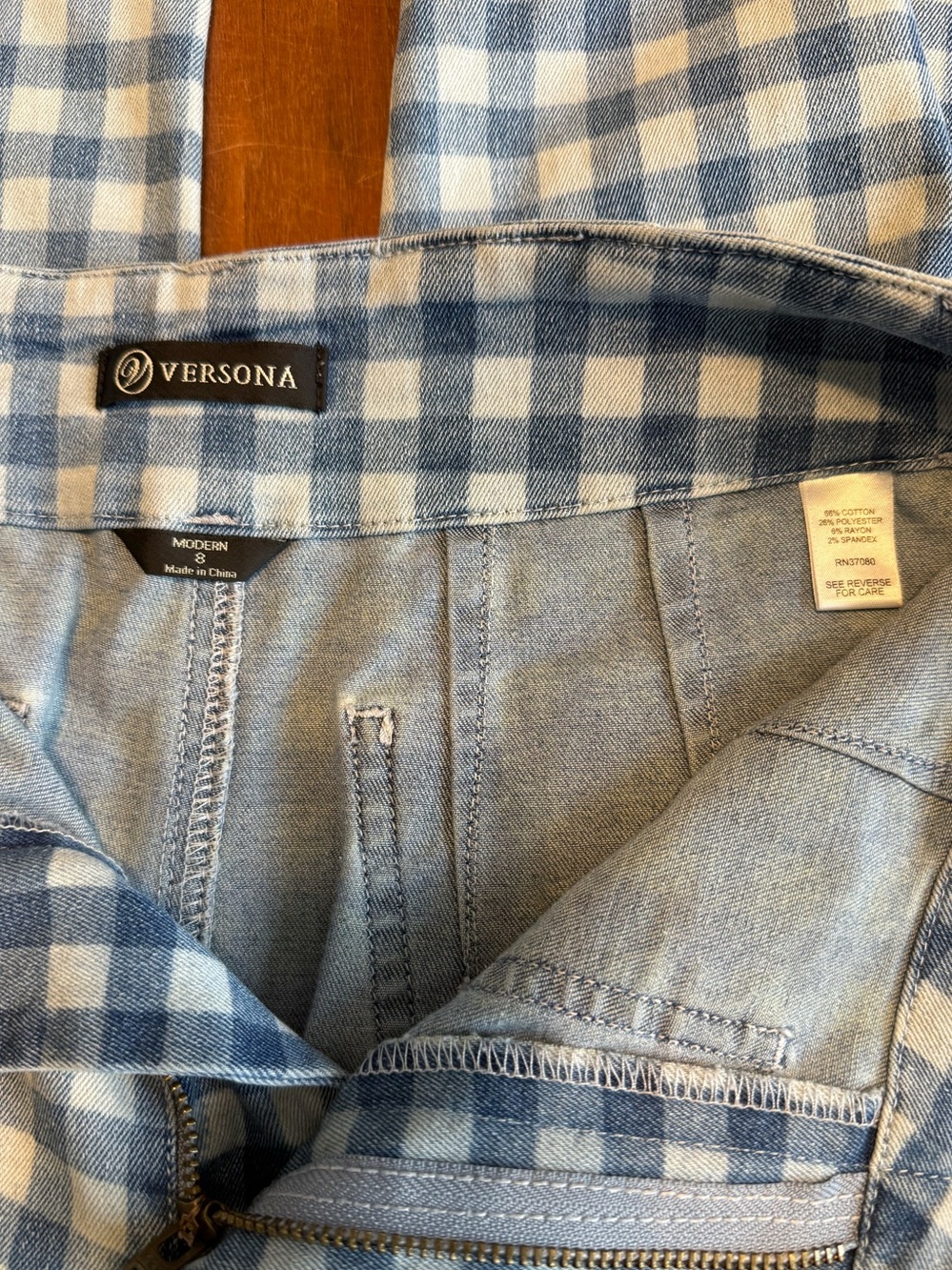 Versona Blue Gingham Wide-Leg Pants Sz 8 - Picture 6 of 12